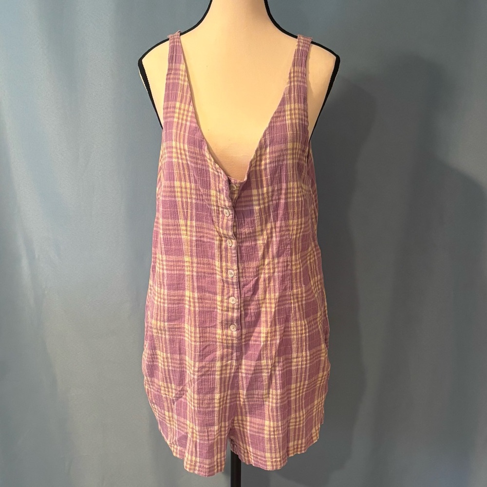RVCA Lavender and Cream Plaid Top
